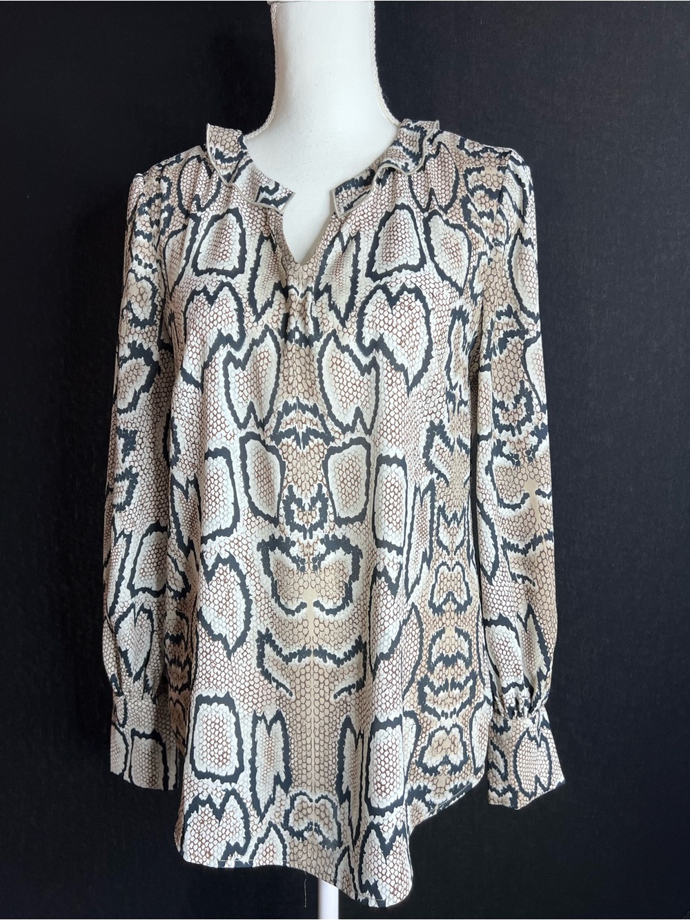 CAbi Neutral Snake-Print Long Sleeve Blouse